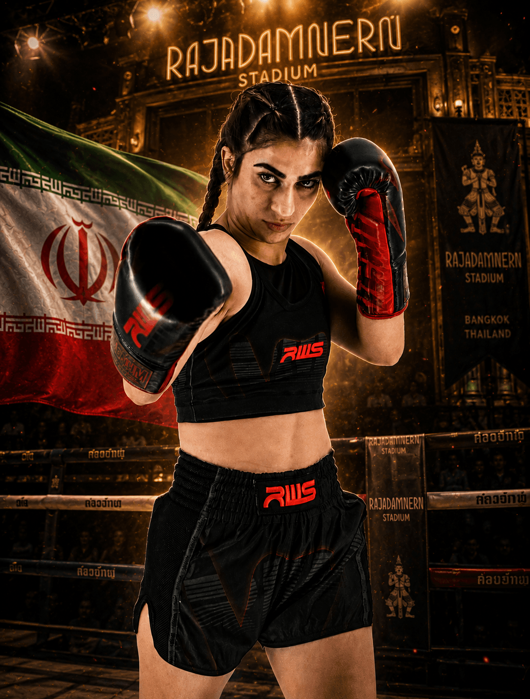 Roghayeh Mohamadiyan faz história e disputa o cinturão feminino do Rajadamnern Stadium