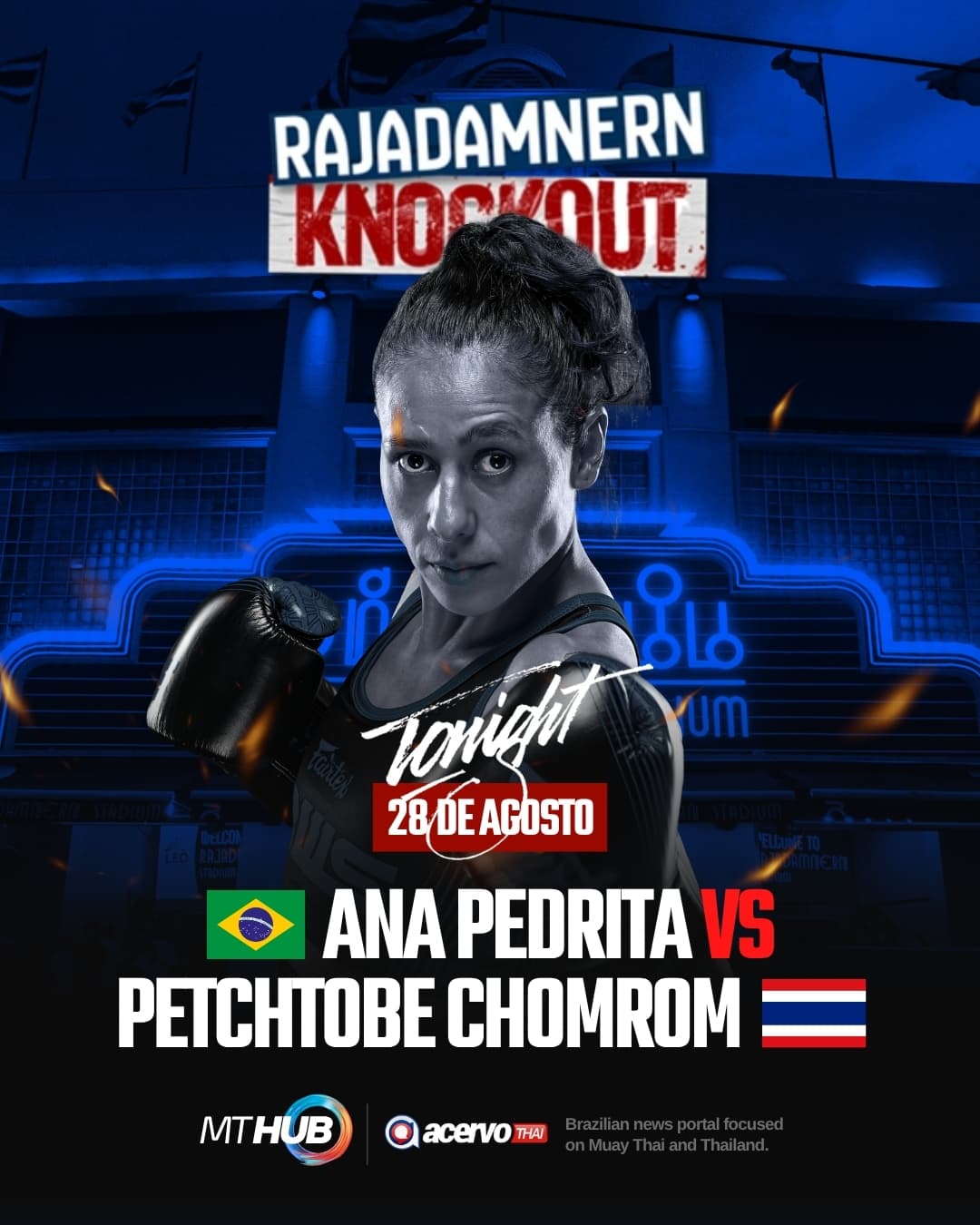 Ana Carolina 'Pedrita' Accetti aceita luta de última hora no Rajadamnern Knockout e sobe ao ringue nessa sexta-feira