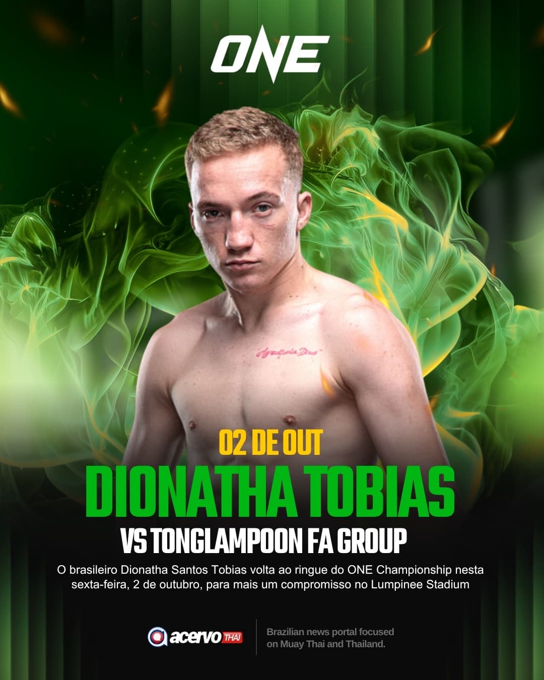 Dionatha Tobias faz co-main event do ONE Friday Fights 173 contra Tonglampoon FA Group