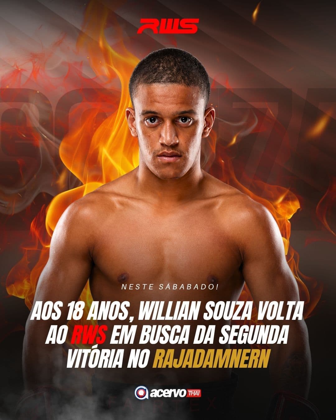 Aos 18 anos, Willian Souza volta ao RWS em busca da segunda vitória no Rajadamnern