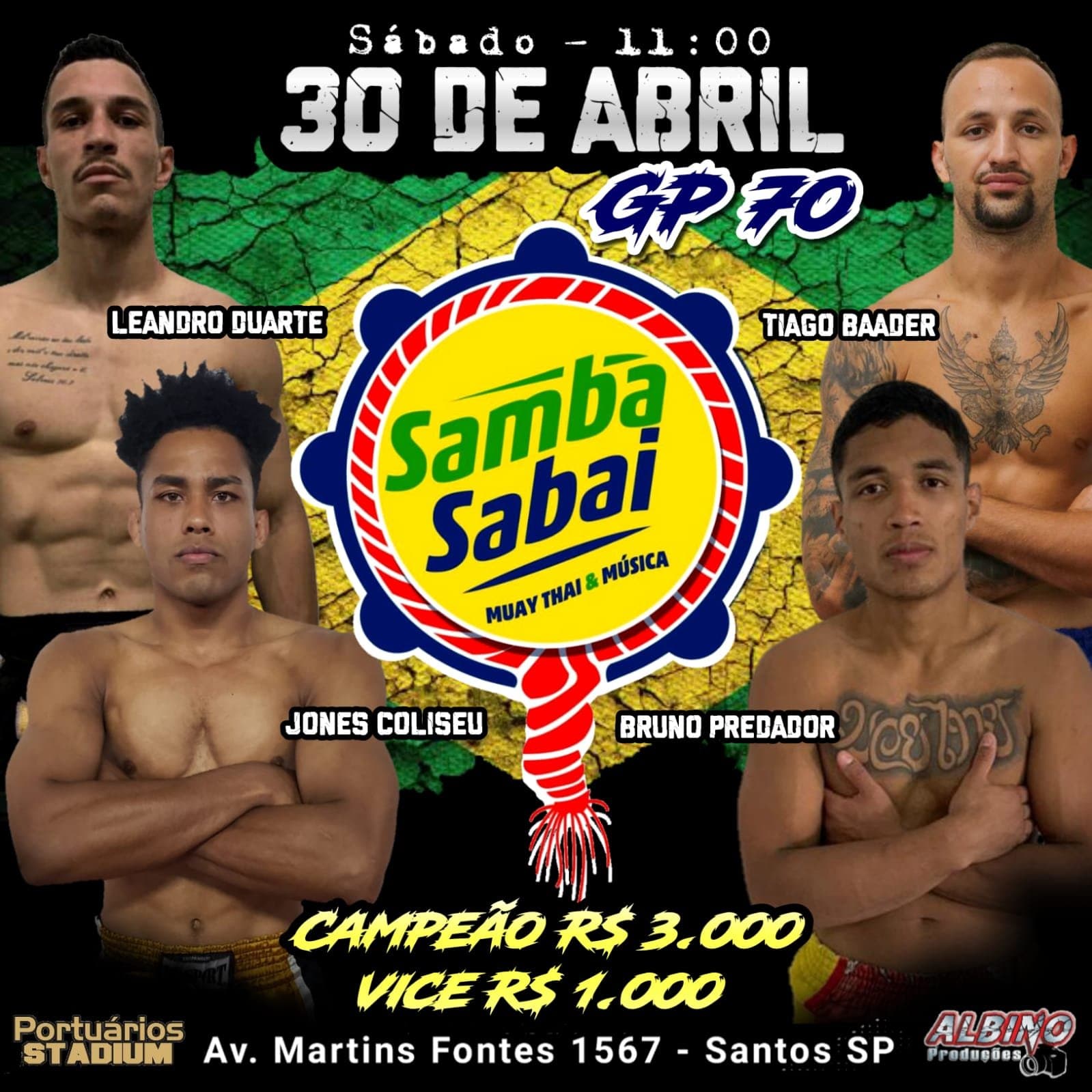 Samba Sabai com um super gp com luva de mma acontece em Santos/SP no próximo sábado